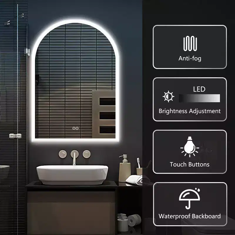 Dovelina LED Wall Mounted Mirror with Anti-Fog Modern Arched Bathroom Vanity Mirror