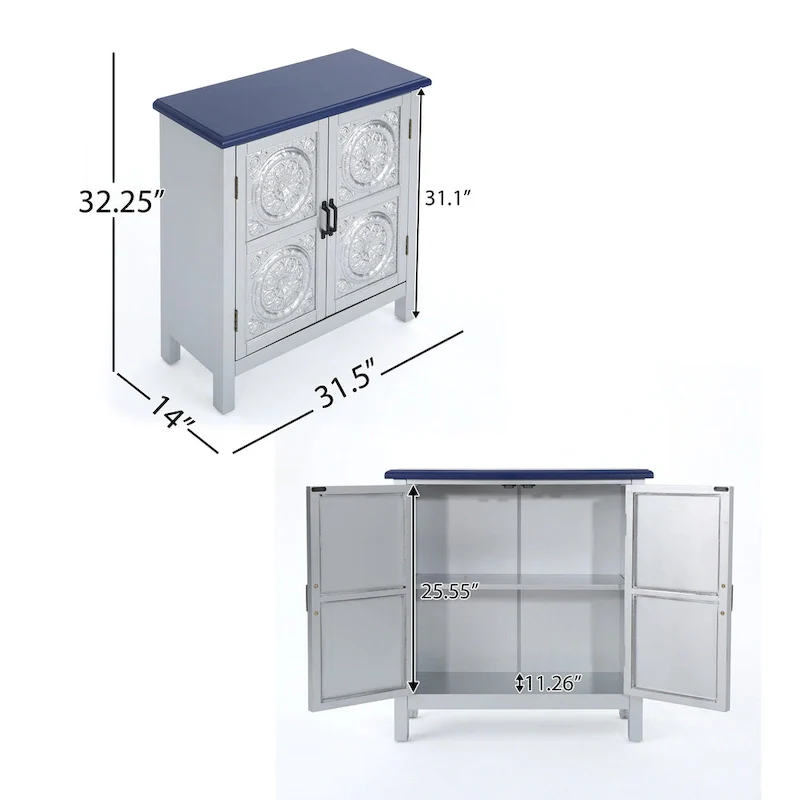 Brown / Navy Blue Tile Front Storage Cabinet – Seats 1