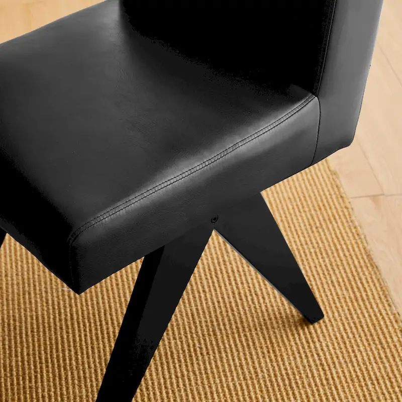 Faux Leather Upholstered Dining Chairs with V-Shaped Wood Legs