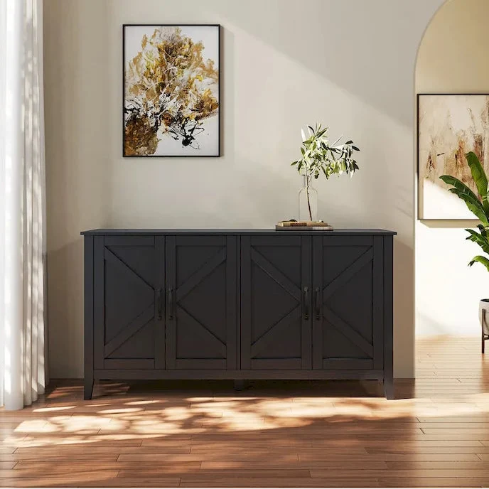 4-Door Sideboard Storage Cabinet with Open Shelves