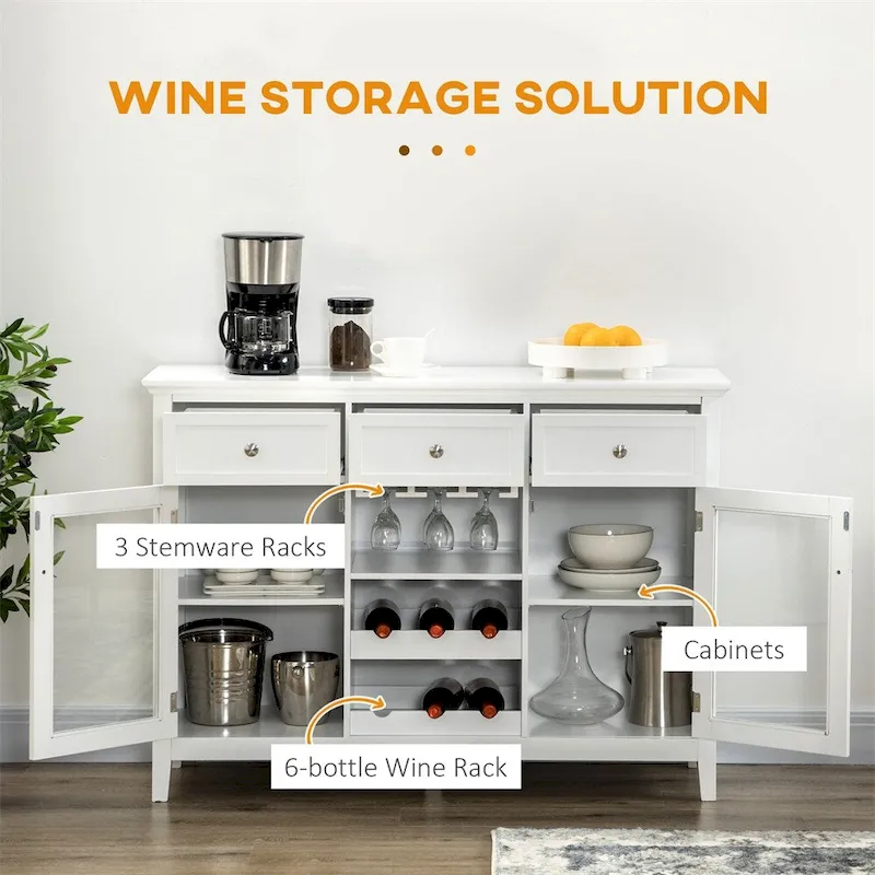 Coffee Bar Cabinet w/Drawers,Wine Rack,Stemware Racks,Buffet Cabinet