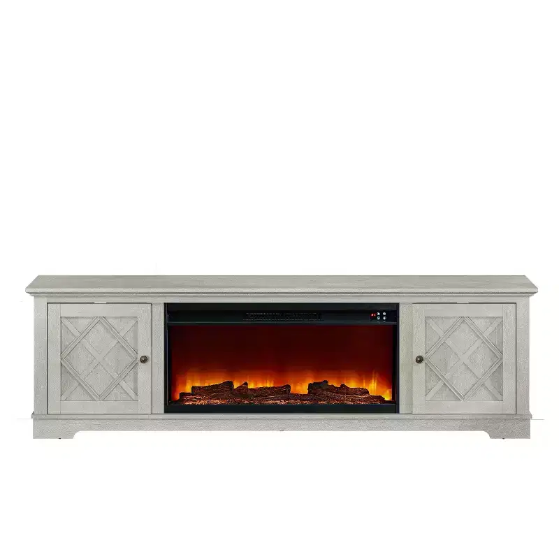 78 Farmhouse TV Stand for TVs up to 80 with Electric Fireplace Off-White - Festivo