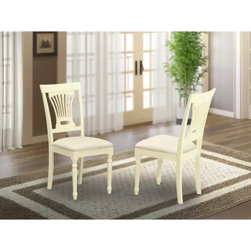 HomeStock Dining Room Linen Fabric Upholstered Solid Wood Chairs, Set of 2