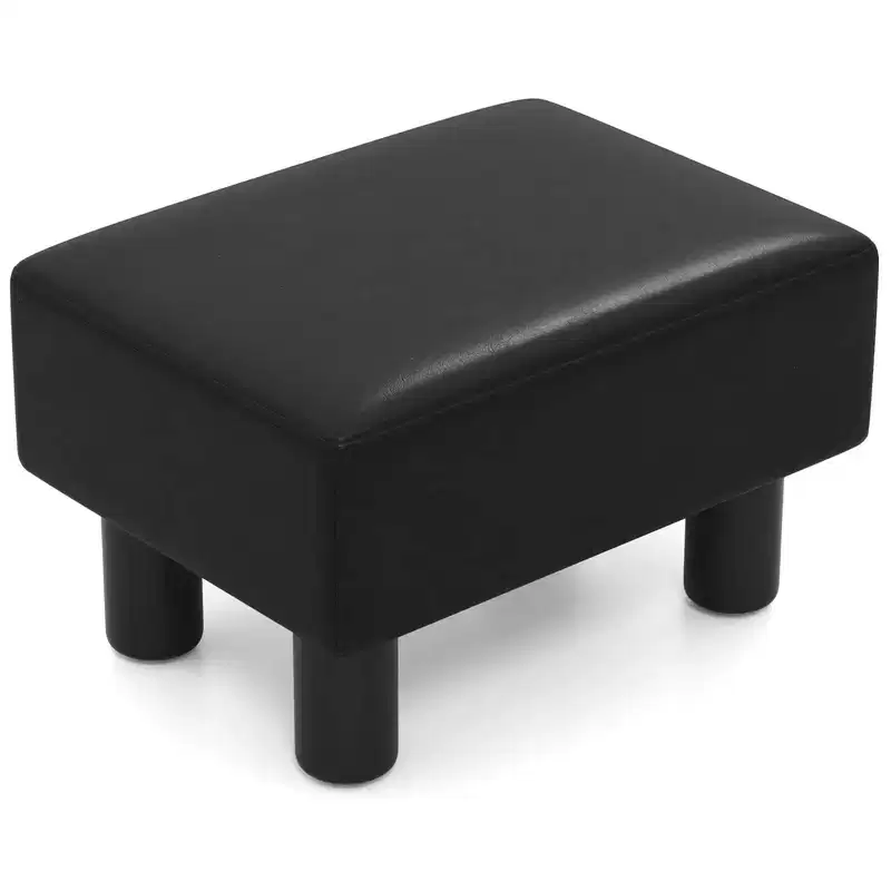 Costway PU Leather Ottoman Rectangular Footrest Small Stool w/ Padded Seat White/Black/Red