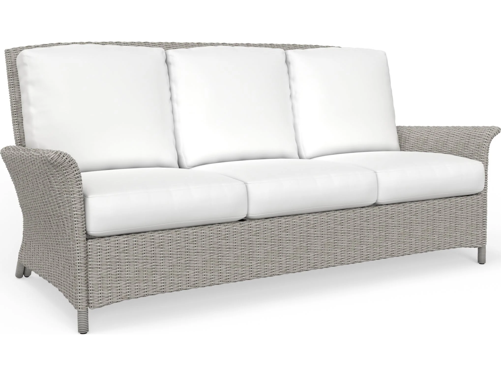 Outdoor Wicker Light Driftwood 3-Seat Sofa with Cushions for Patio Lounge