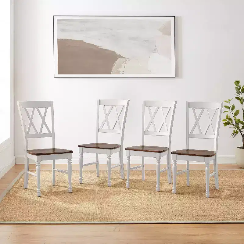 Dining Chair Set of 4 Rubberwood X-Back Armless 250 lbs Capacity Kitchen Dining Room