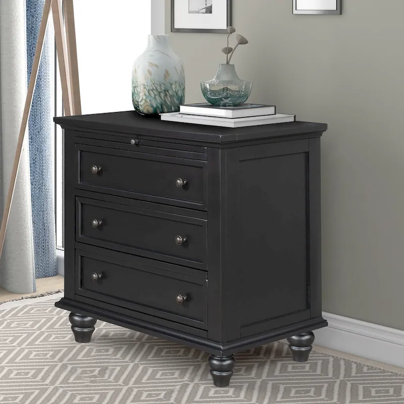 Solid Pine Wood End Table with Pull-out Tray and 3 Drawer, Easy Assembly
