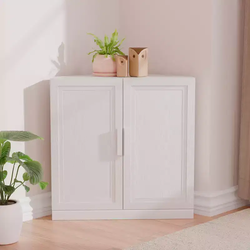 Modern Solid Wood Double Doors Corner Storage Cabinet Efficient Storage for Home Corner Living Room White