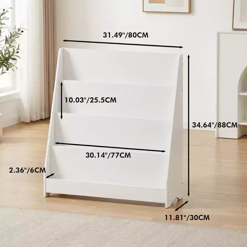 4-Tier Kids Storage Shelf, Toddler Toy & Book Organizer, for Bedroom Playroom Classroom, White