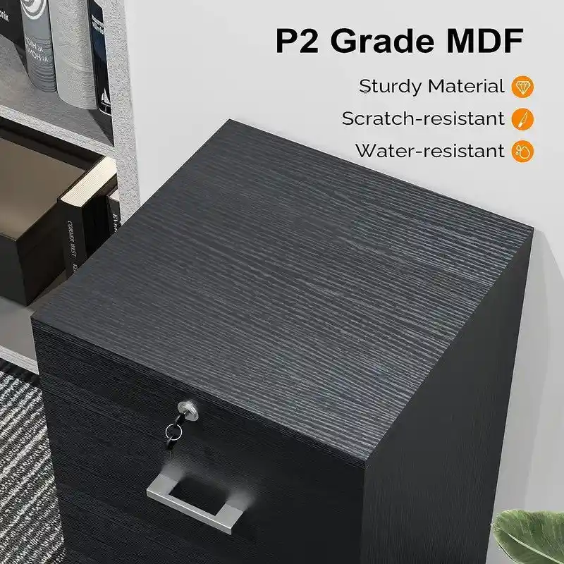 2-Drawer Rolling Wood File Cabinet with Lock