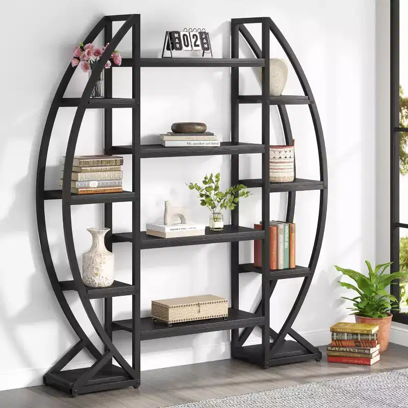 Lantine 5 Tier Triple Wide Oval Etagere Bookshelf