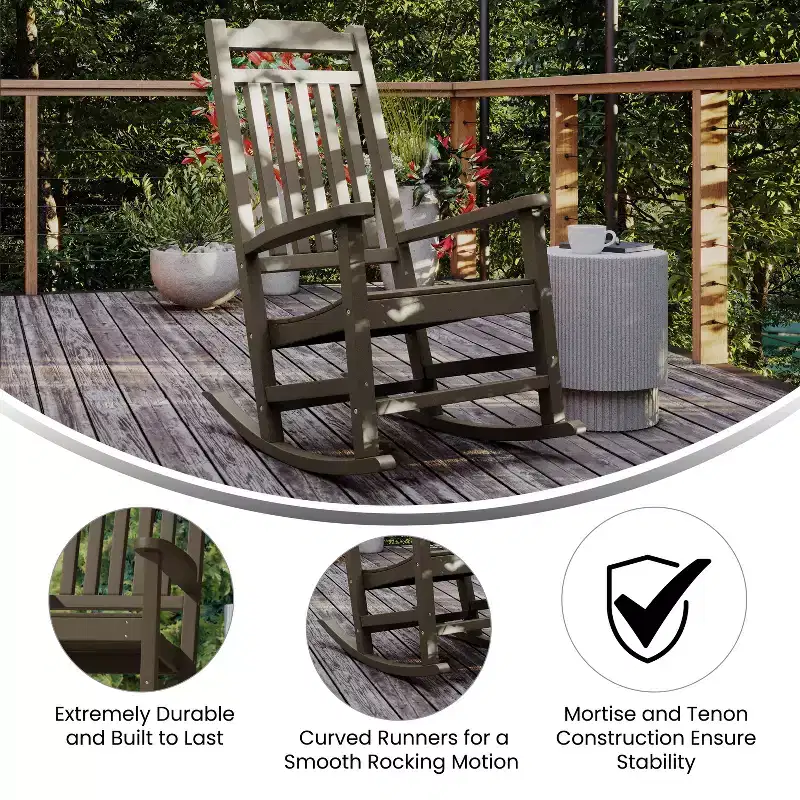 Emma and Oliver All-Weather Rocking Chair in Faux Wood - Patio and Backyard Furniture