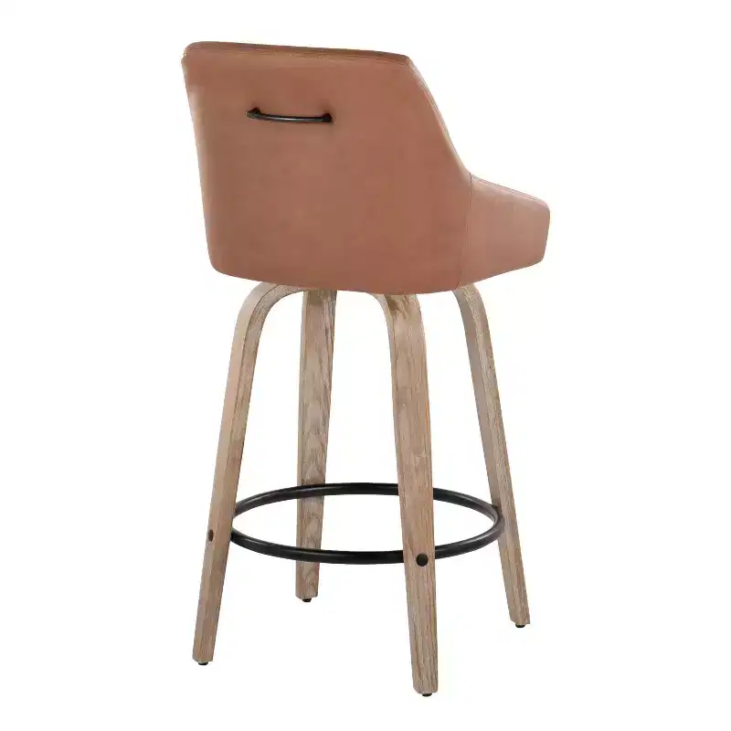 LumiSource Set of 2 Hannah Counter Height Barstools Whitewashed Wood