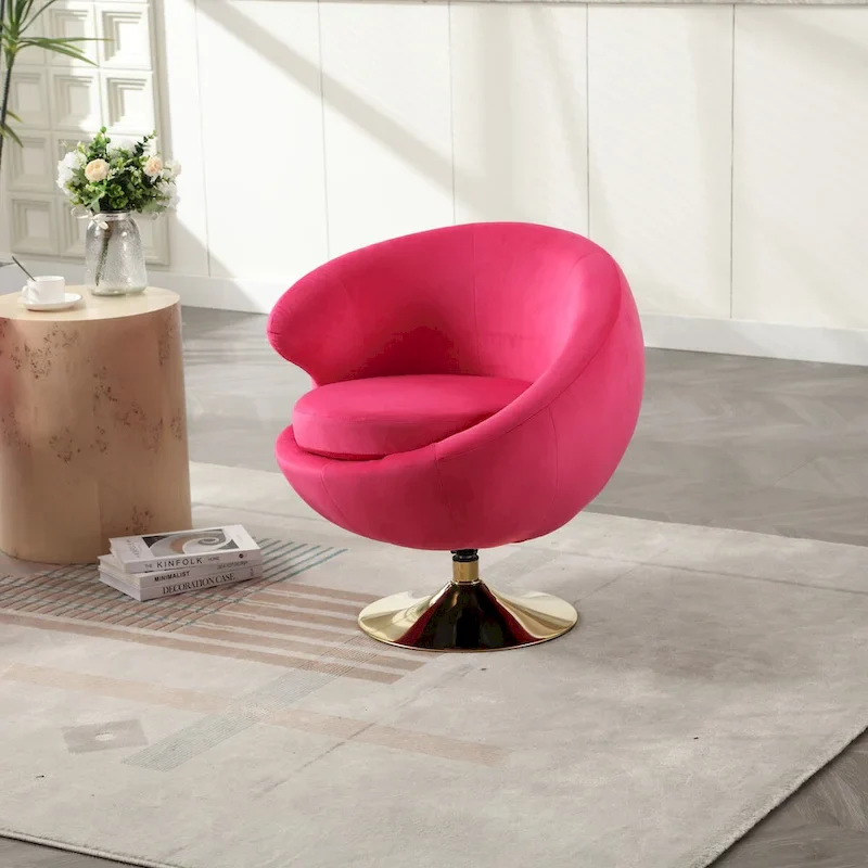 Velvet 360 Degree Swivel Left Cuddle Barrel Accent Chairs