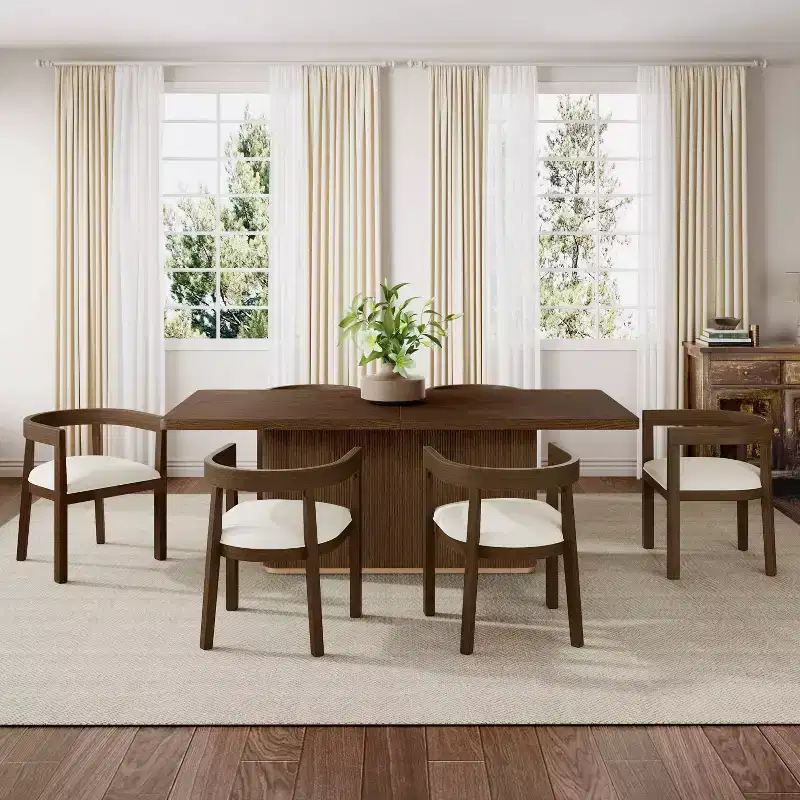 Christopher Knight Home Tyler Modern 7pc Rubberwood Upholstered Dining Set Beige/Walnut
