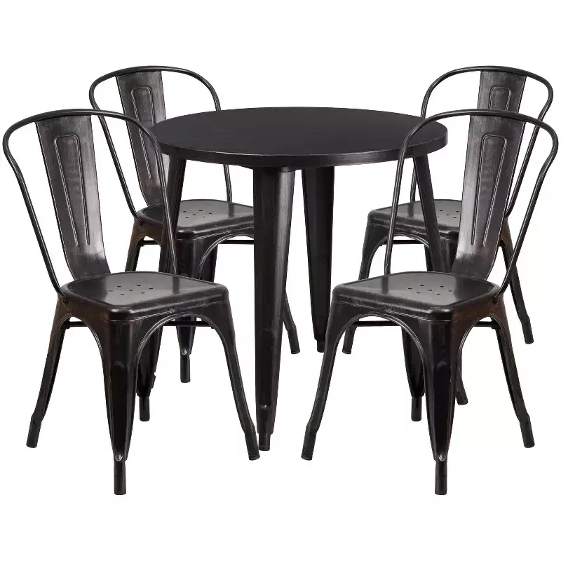 Flash Furniture Commercial Grade 30 Round Metal Indoor-Outdoor Table Set with 4 Cafe Chairs