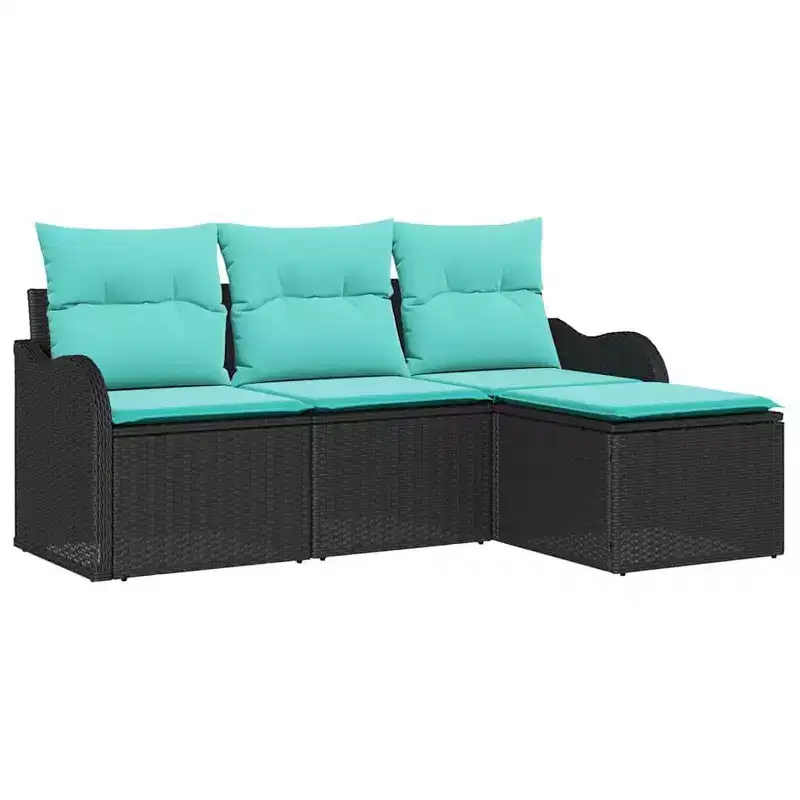 vidaXL Garden Sofa Set with Cushion 4 pcs Black Poly rattan