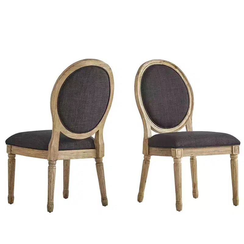 Aramis Round Linen and Wood Dining Chairs (Set of 2) - iNSPIREQ