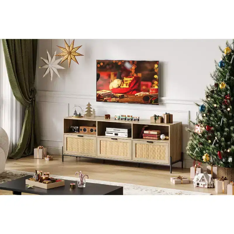 Modern Rattan TV Stand for TVs up to 75