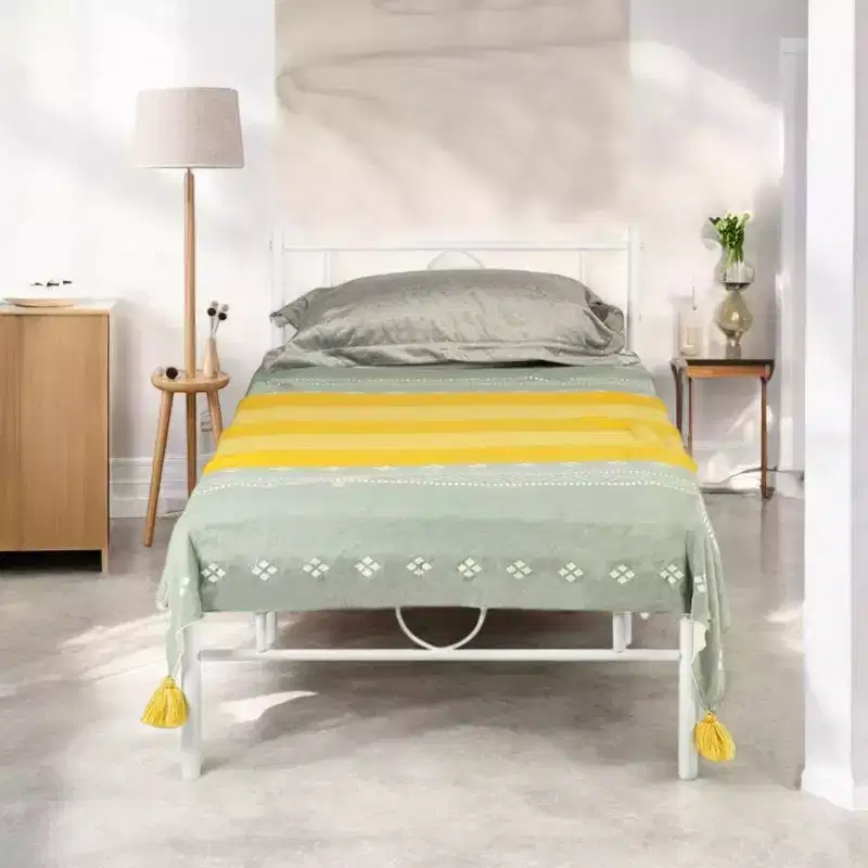 FurnitureR Twin Size Metal Bed Frame with Headboard and Footboard  Under Foundation Storage, No Box Spring Needed, Easy Assembly, White