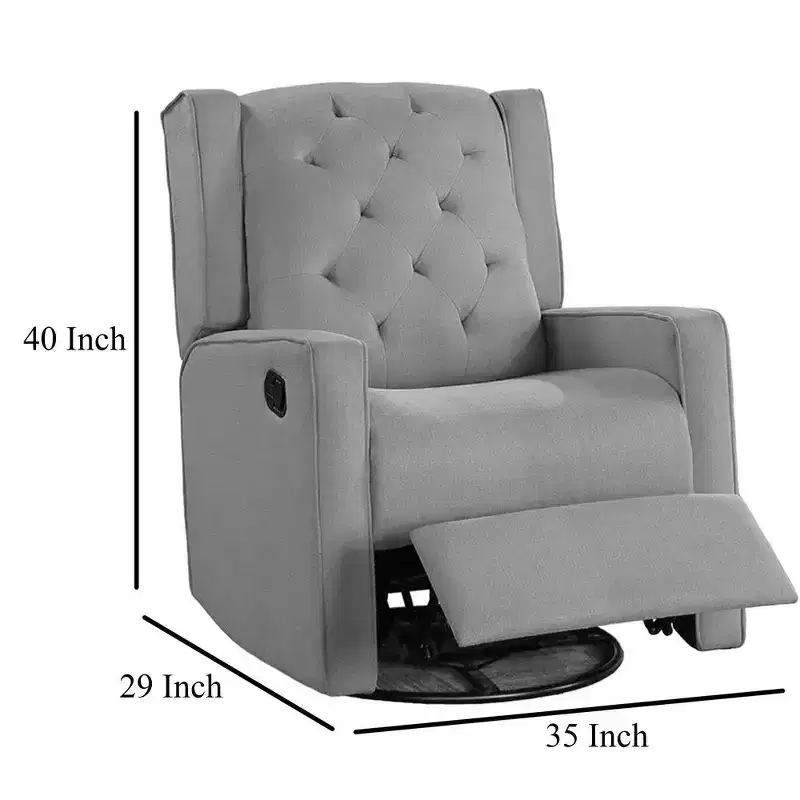 Swivel Glider Manual Recliner, Solid Wood, Classic Gray Burlap