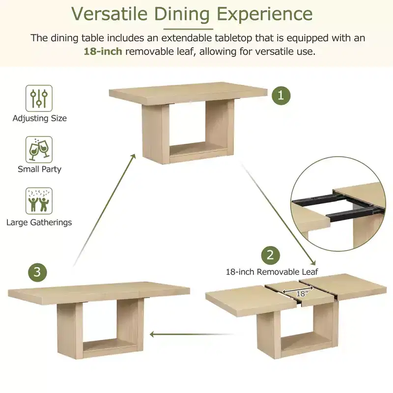 6 Piece Extendable Dining Table Set Dining Set with Removable Leaf, 4 Upholstered Dining Chairs and Bench, Natural+Beige - ModernLuxe