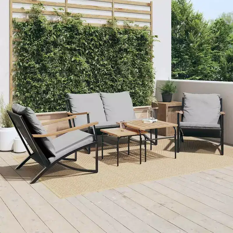 vidaXL Patio Chairs with Cushions Seating Outdoor Garden Furniture Black Steel