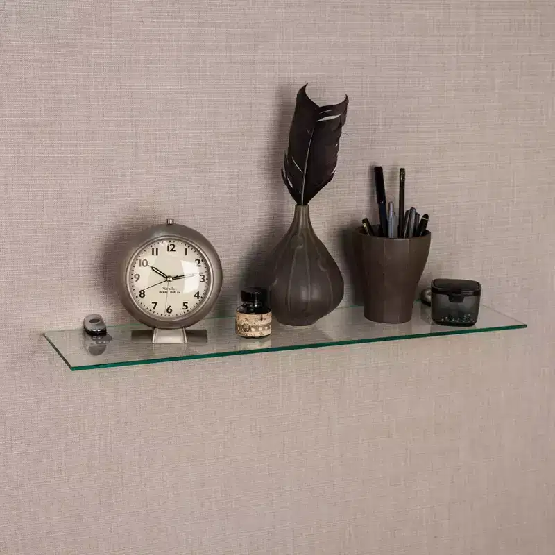 24" x 6" Glass Floating Shelf with Brackets Clear/Silver - Danya B.: Wall Mounted, Tempered, Bathroom Compatible