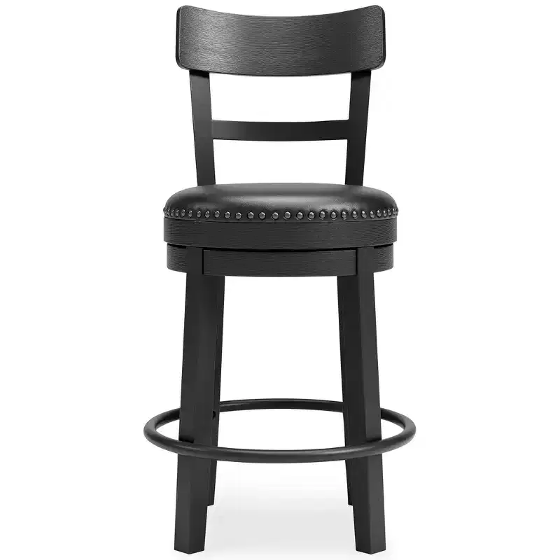 Counter Height Swivel Barstool, Black Faux Leather, Set of 2