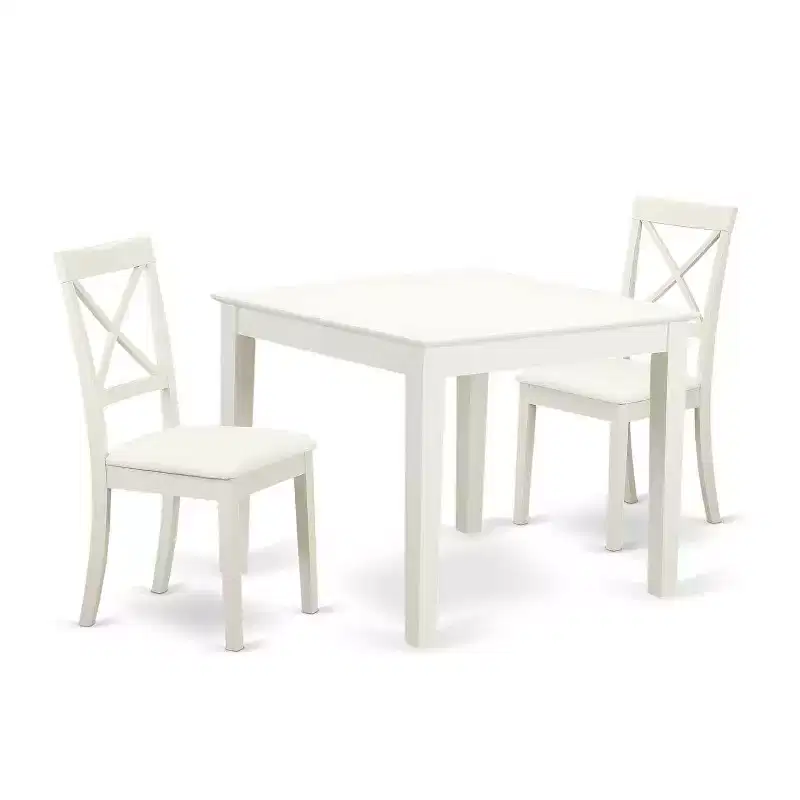 HomeStock 3-Piece Linen White Finish Solid Wood Top Dining Table Set