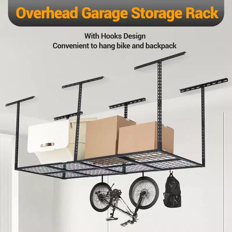 Heavy-Duty Overhead Garage Storage Rack Set  Adjustable Metal Ceiling Organizer for Travel, Maximizes Space, 600lbs Capacity, 3x8Ft