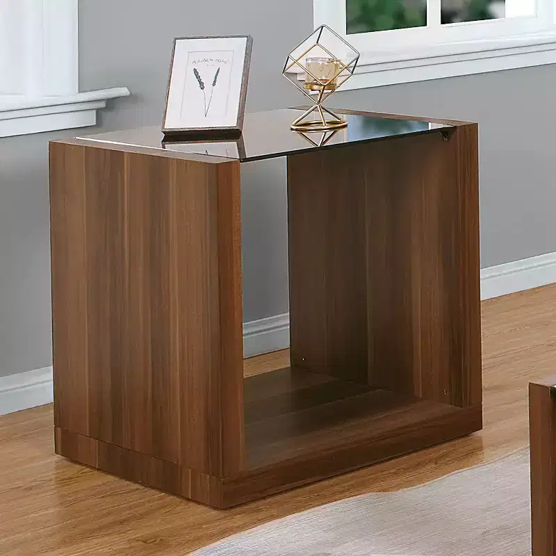 Glena Tempered Glass Insert End Table Dark Walnut - miBasics