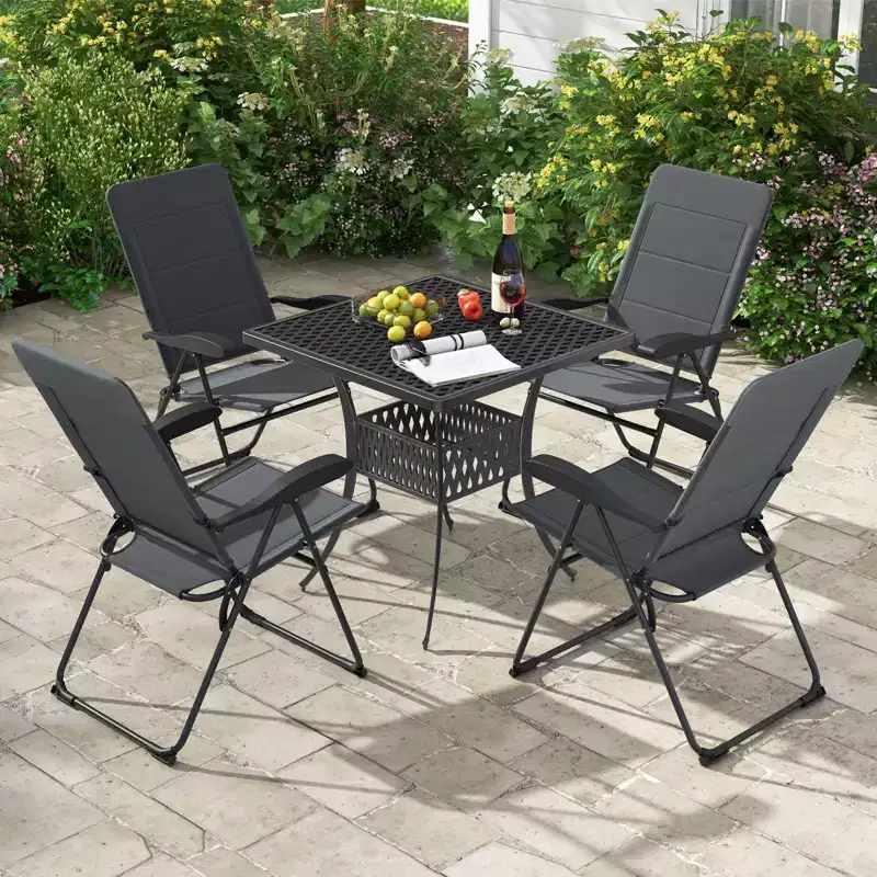 Costway 2PCS Patio Folding Chairs Back Adjustable Reclining Padded Garden Furniture