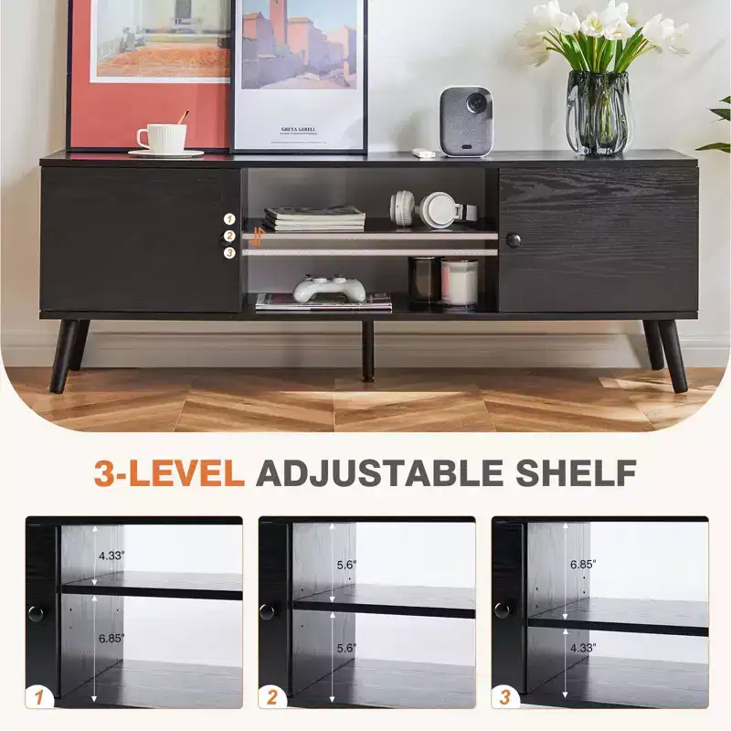JIONJOY 60 TV Stand Media Console with Cabinets Adjustable Shelves