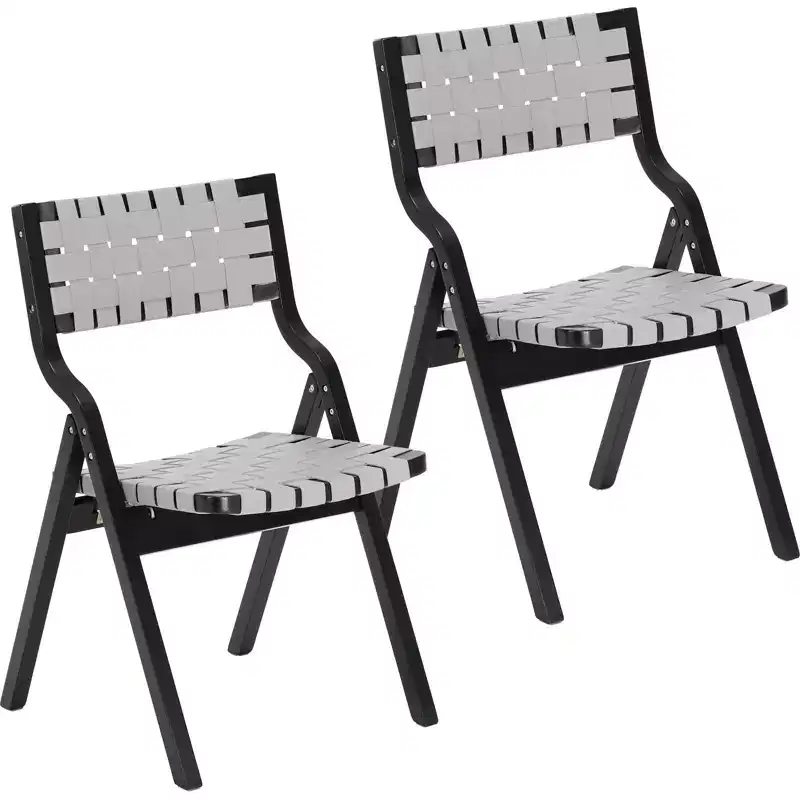 TUYOHW Foldable & Stackable Dining Chairs with Open Backrest,Outdoor Folding Chairs with Wood Frame,Rattan Kitchen Chairs for Living Room,2 PCS