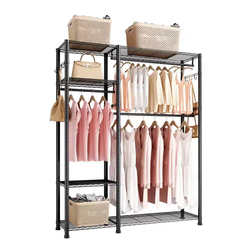 VEVOR Clothing Garment Rack,Heavy Duty Clothes Rack,6 Adjustable Tiers Clothes Racks with Steel Frame, 800 lbs Load Capacity with 3 Hanging Rods,Black