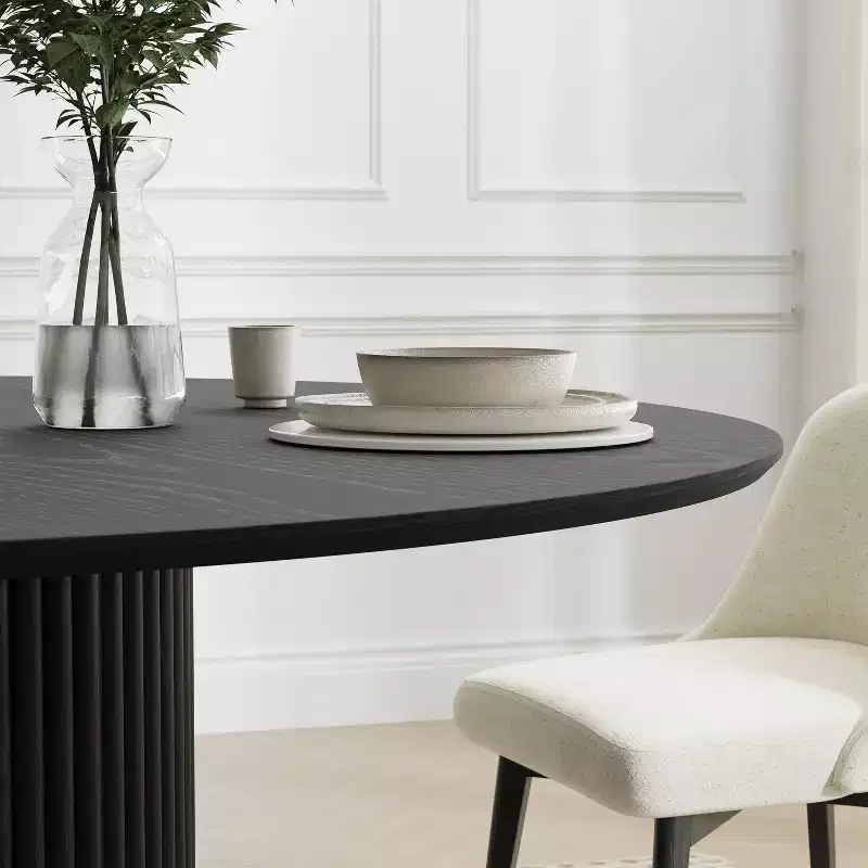 Mid-Century Round Dining Table Wood Kitchen Table Dining Room Table for 4 People - Black