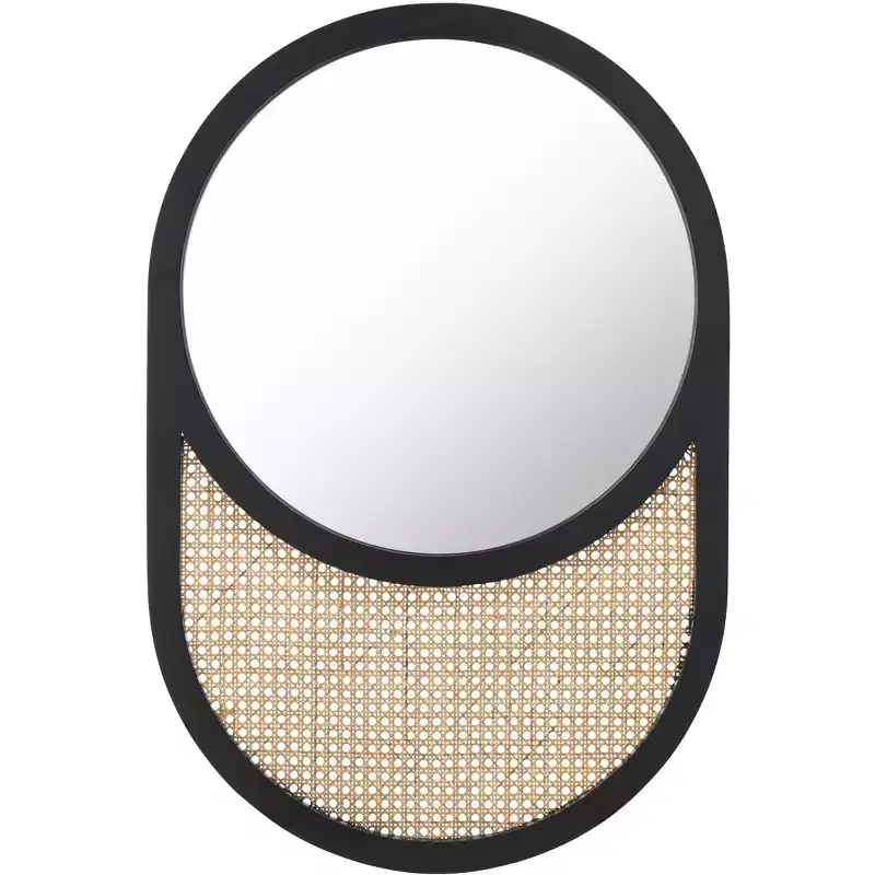 23.7 x 35.5 in. Decorative Wall Mirror, Black and Natural MDF Frame