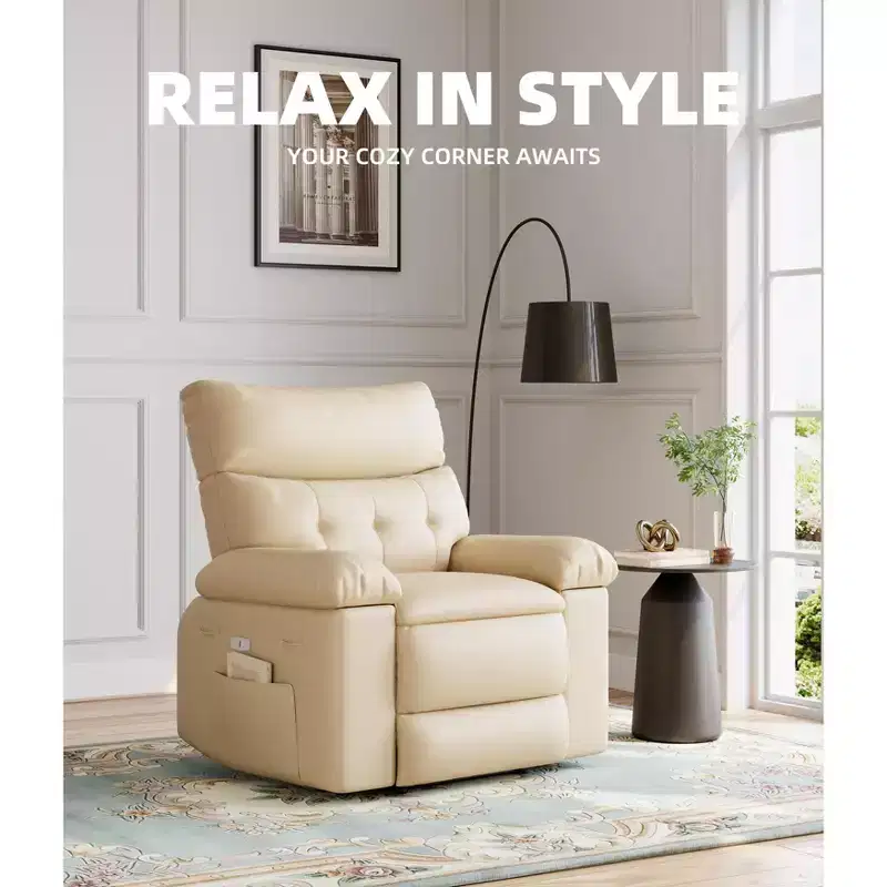 Oversized Wide Recliner Chair - Heat and Massage, PU Leather Large Manual Recliner for Adults, with 1.5X Sponge Filling and Easy Recline Mechanism