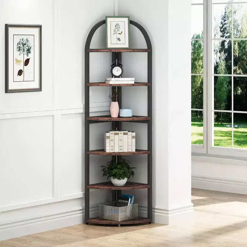 70. 87" Tall 6 Tier Corner Bookcase for Home Office Brown