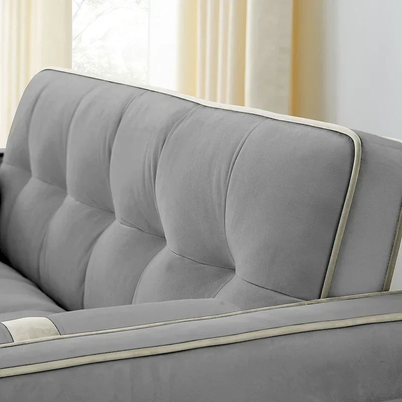 Velvet Multi-Functional Pull-Out Sofa Bed Adjustable Reclining Backrest With Pillows - N/A