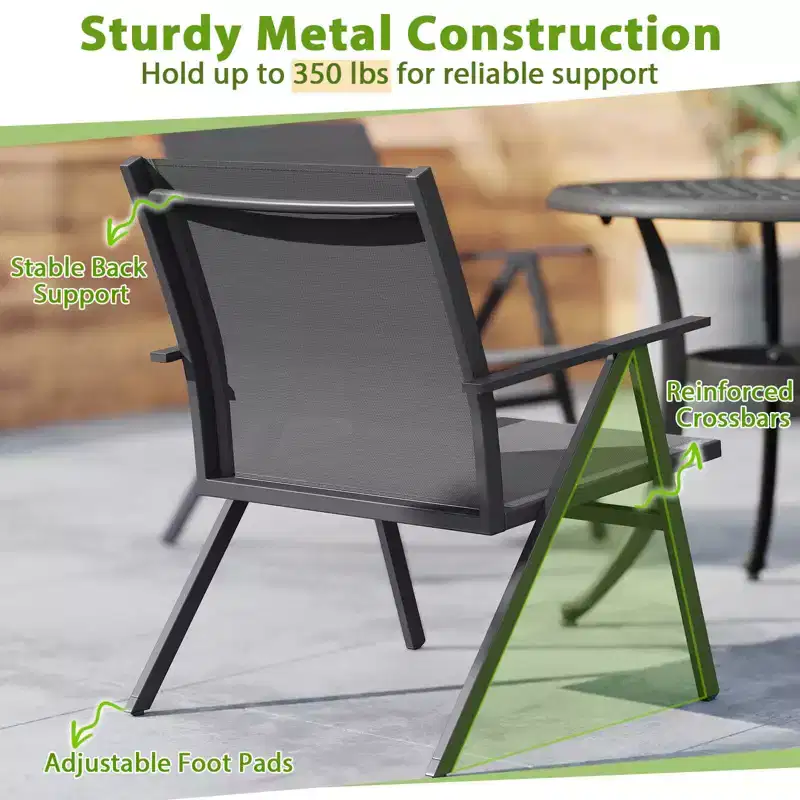 Costway Patio Chairs Set of 2with Breathable Mesh Fabric and Metal Frame 350LBS Capacity
