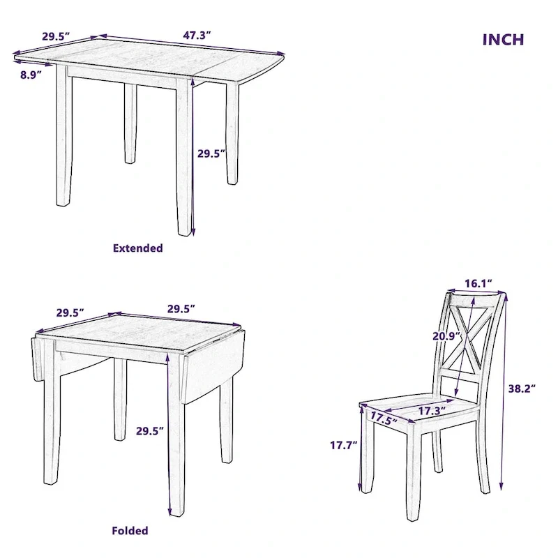 Merax 3-Piece Wood Drop Leaf Breakfast Nook Dining Table Set