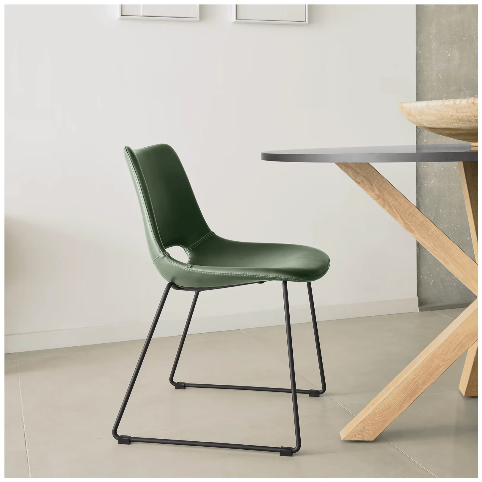 Mid-Century Green Synthetic Leather Dining Chair for Dining Room