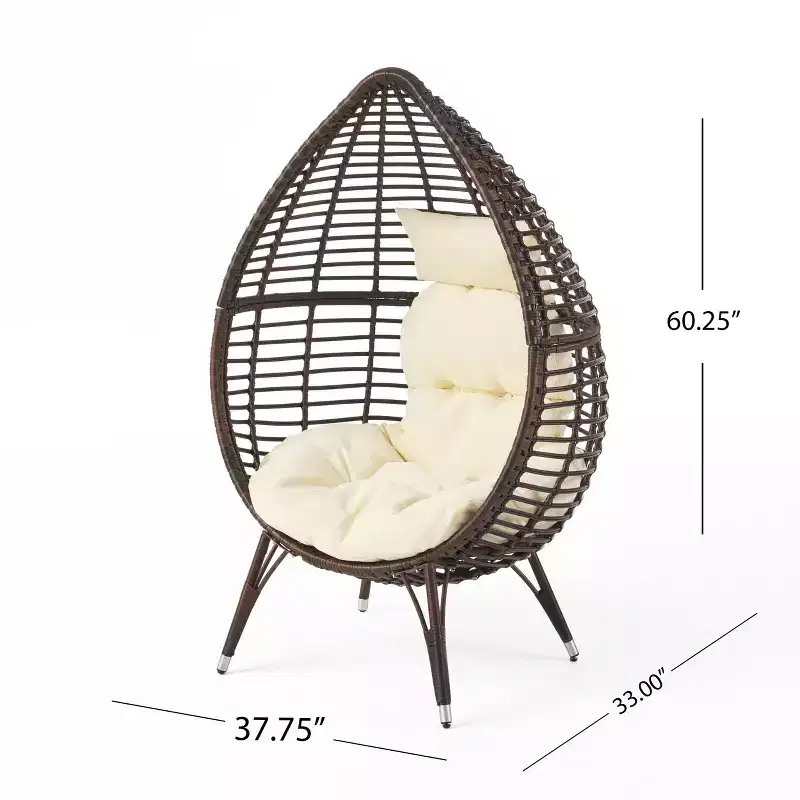 GDFStudio Jeffrey Teardrop Wicker and Iron Lounge Chair with Water-Resistant Cushion