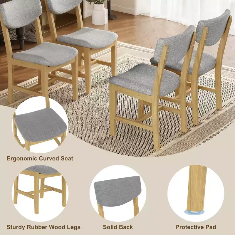 5-Piece Rustic Dining Set with Wood Table and 4 Upholstered Chairs in Espresso