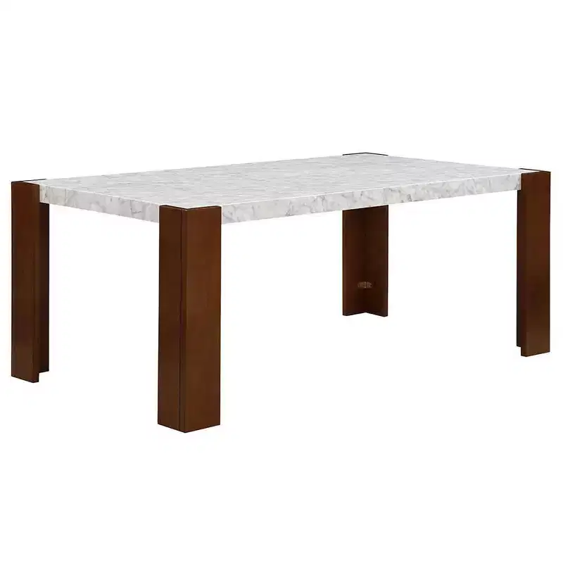 Dining Table with Engineering Stone Top, Brown Finish, Modern Kitchen or Dining Room Table