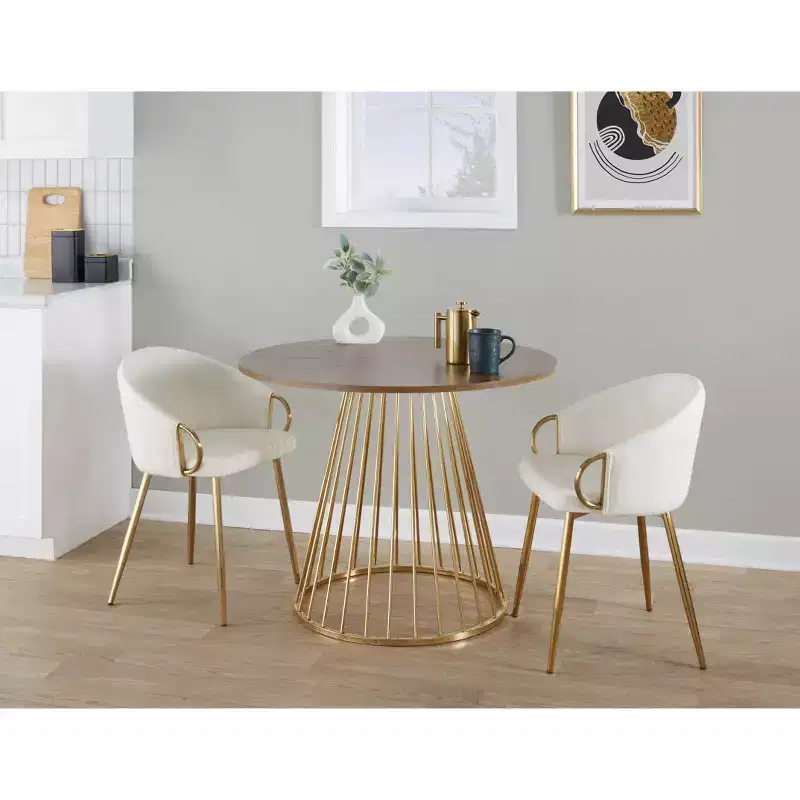 Round Wood Dining Table Gold/Walnut
