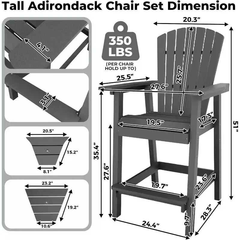 COZONY Outdoor Recycled Poly Adirondack Barstools Set of 2 with Connecting Tray