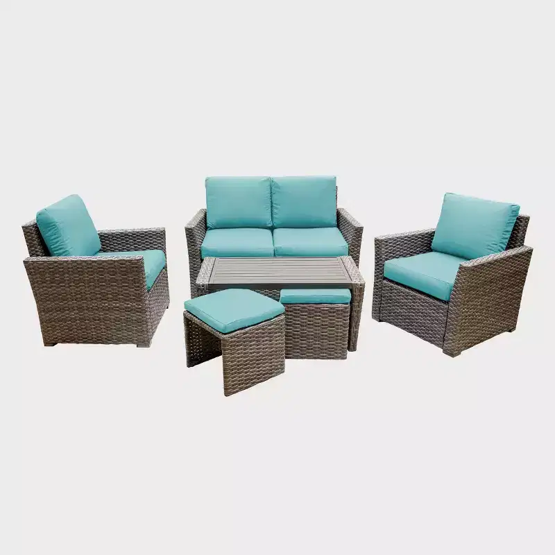 Leisure Made Newton 6pc Wicker Seating in Spa Blue Fabric